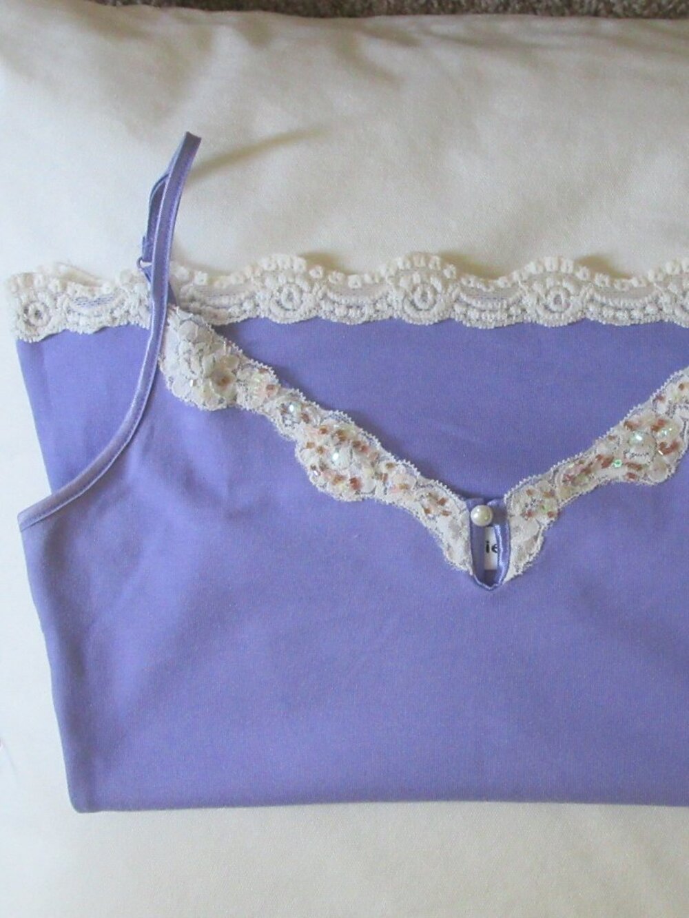 Energie Sz L Lavender Purple Stretch Cropped Beaded Camisole Tank w. Lace